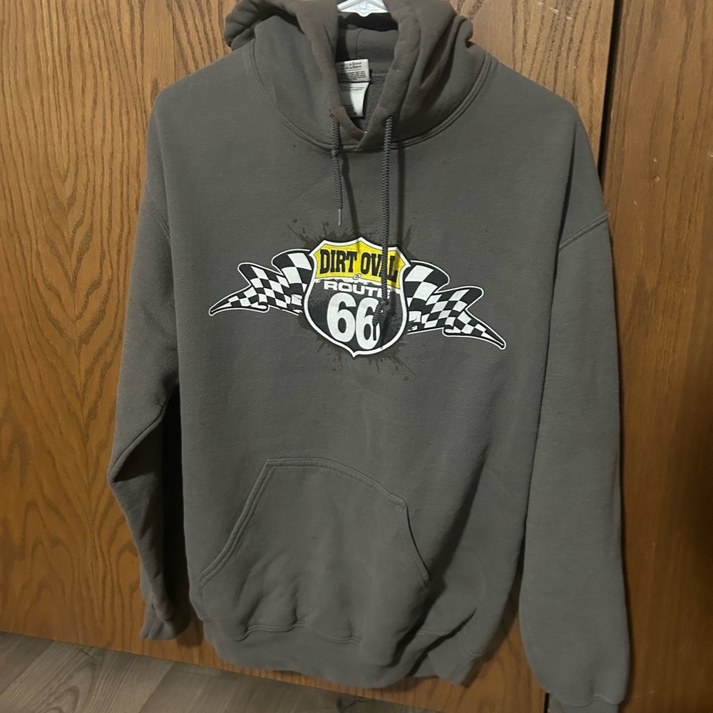 Gildan Gray Route 66 Dirt Oval Graphic Hoodie